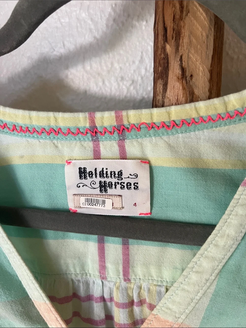 HOLDING HORSES Pastel Plaid Button-Down Soft Cotton Shirt Mint, Peach, Yellow 4